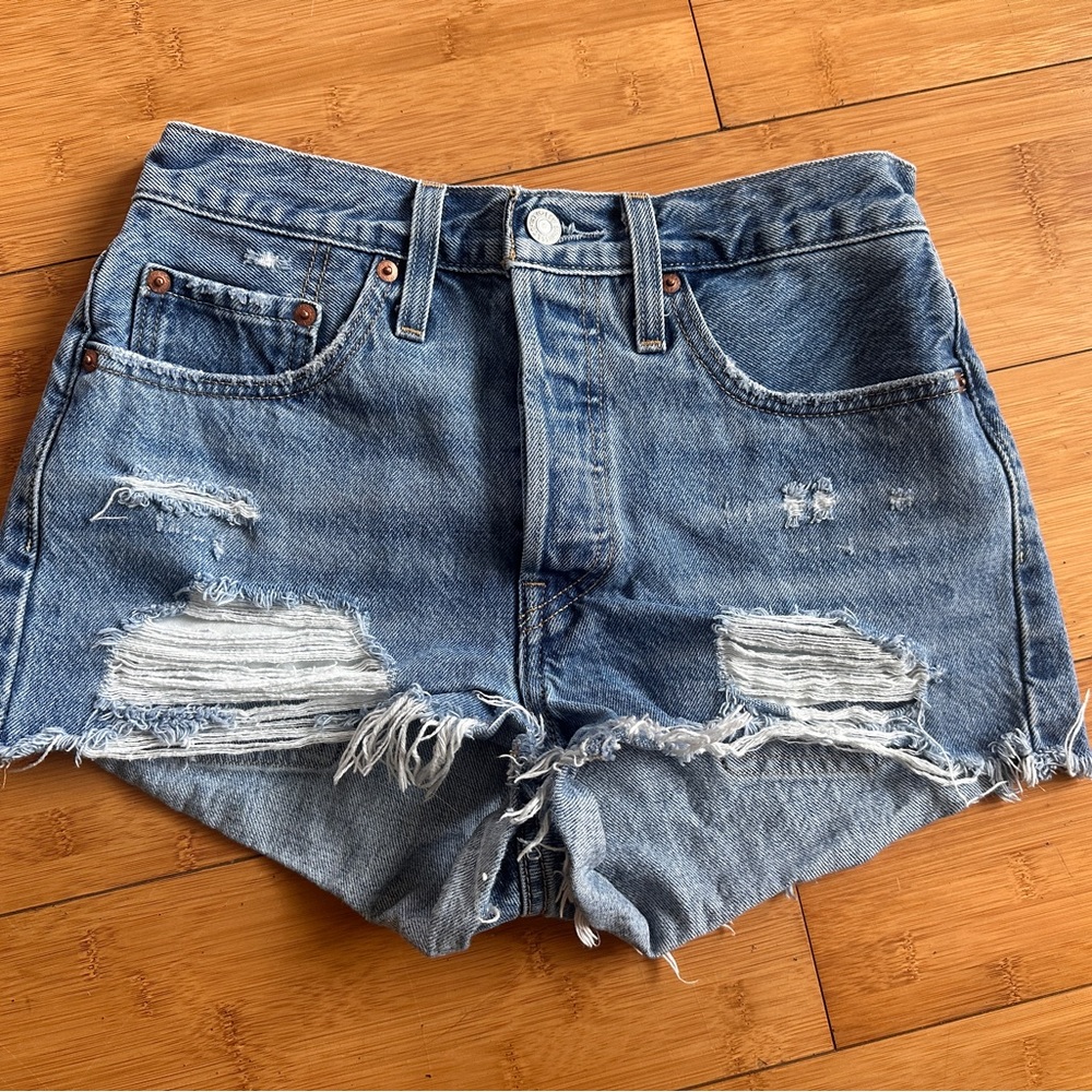 Levi's 501 Distressed Jean Shorts Quiet Riot Blue